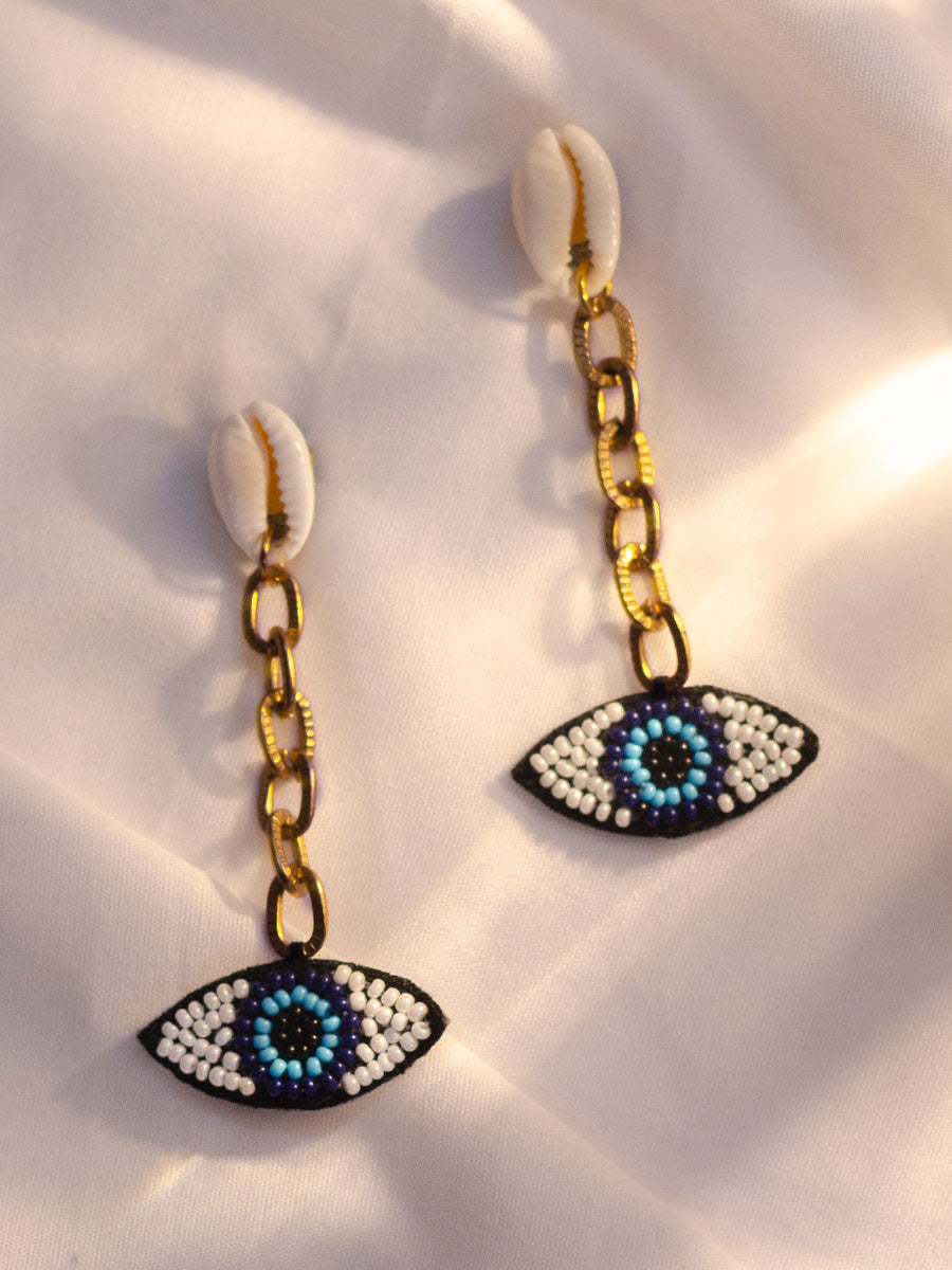 Sterling Silver Mother of Pearl Evil Eye Earrings – Beads of Paradise